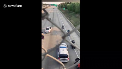 Crazy scene as horse-riding protester shuts down Chicago highway as police give chase