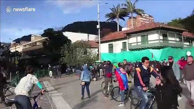 Colombian protesters clash with anti-riot police in Bogotá