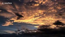 Watch as sun turns mammatus clouds orange at sunset as storm passes over Northumberland post Storm Ellen