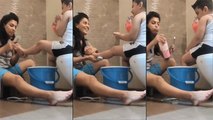 माधवी निमकरने तिच्या मुलाला करून दिले Pedicure
