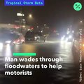 Tropical Storm Beta- Houston Man Wades Through Floodwaters to Help Stranded Drivers