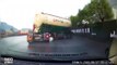 Car reverses to avoid being hit by out-of-control tanker truck on Chinese road