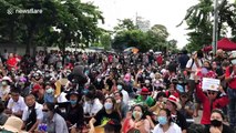 Thai protesters demonstration outside Parliament House in Bangkok