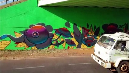 Grafiteiros dão cara nova a parte inferior do viaduto da Avenida Piquiri