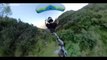 Dizzying footage of speed flyer skimming treetops as he glides over Austrian Alps