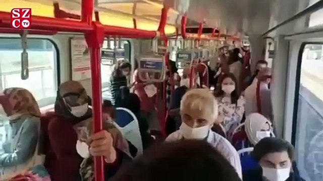Samsun'da tramvayda tepki çeken görüntüler