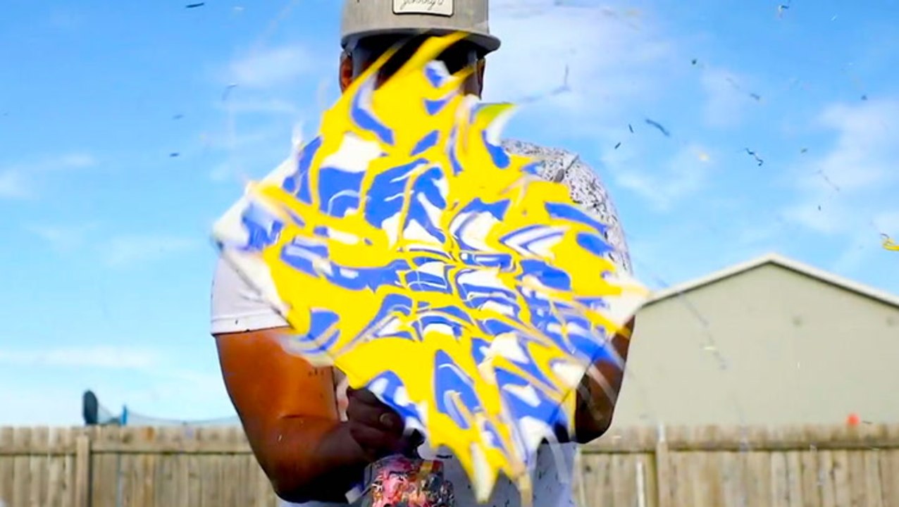 This artist creates paintings by spinning the canvas on a drill