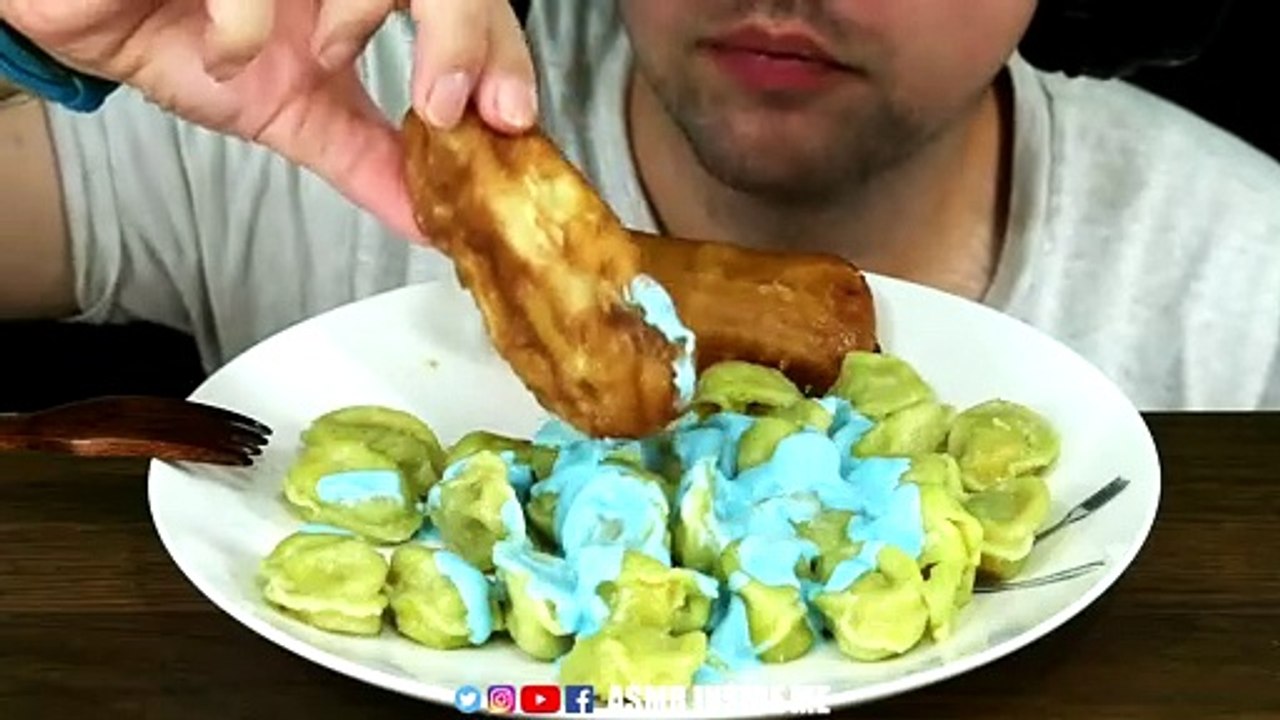 ASMR DUMPLINGS WITH MEAT BLUE SAUCE + PATTIES WITH POTATOES | EATING SOUND (NO TALKING)  BEST SOUND