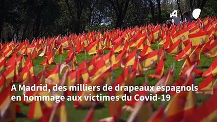 Madrid : des milliers de drapeaux en hommage aux victimes du Covid