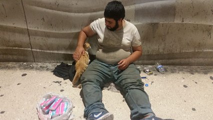 Taksim’de evsiz Mazlum ve kedinin dostluğu