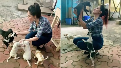 Download Video: Munmun Dutta Plays With Rescue Puppies On Sets Of Taarak Mehta Ka Ooltah Chashmah