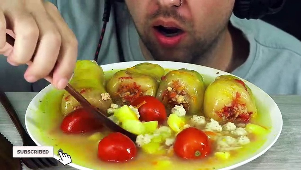 ASMR STUFFED PEPPERS WITH MEAT AND TOMATOES | EATING SOUND (NO TALKING)  BEST SOUND