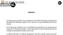 El comunicado más ‘indepe’ del Barcelona- apoya a Torra tras su inhabilitación por el Supremo