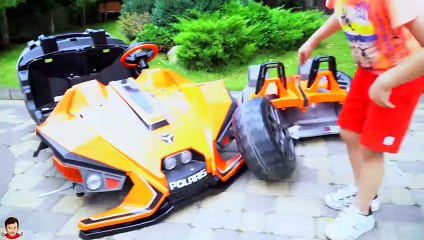 Tema and Mom ride on Sportbike cars and Play with toys