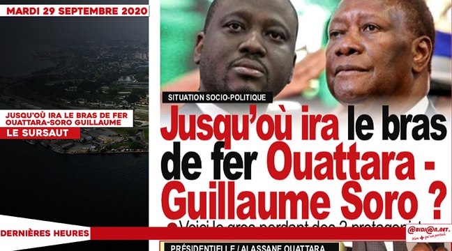 Le titrologue du Mardi 29 Septembre 2020/ Situation sociopolitique: Jusqu'où ira le bras de fer Ouattara-Soro?