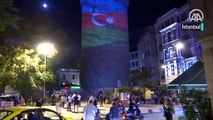 Galata Kulesi'ne Azerbaycan bayrağı yansıtması yapıldı