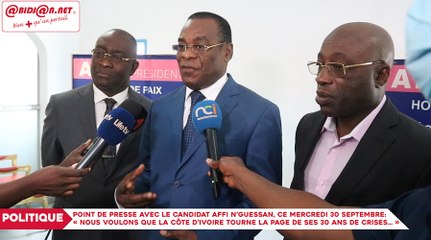 Point de presse avec le candidat Affi N’Guessan, ce mercredi 30 septembre: « nous voulons que la Côte d’Ivoire tourne la page de ses 30 ans de crises… »