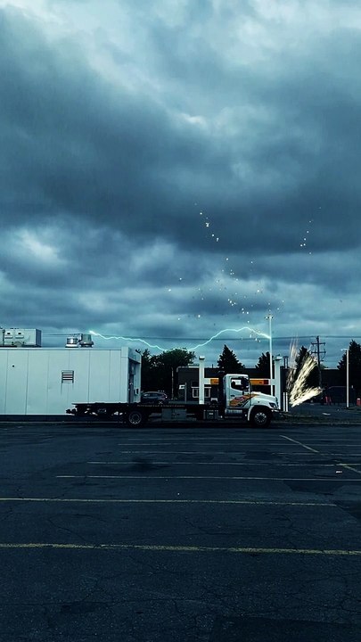 Lightning strike near the gas station