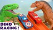 Hot Wheels Dinosaur Racing Full Episode Challenges with Disney Pixar Cars Lightning McQueen versus Marvel Avengers and DC Comics Joker in these Funlings Race Videos Toy Story Challenges for Kids from Kid Friendly Family Channel Toy Trains 4U