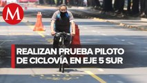 Realizan prueba de ciclovía emergente en Eje 5 Sur