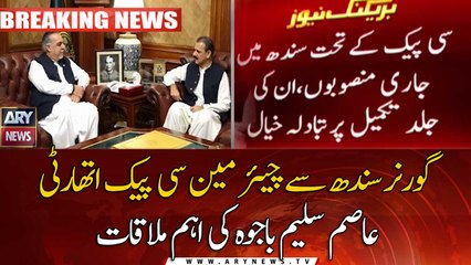 Chairman CPEC Authority Asim Saleem meets Governor Sindh Imran Ismail