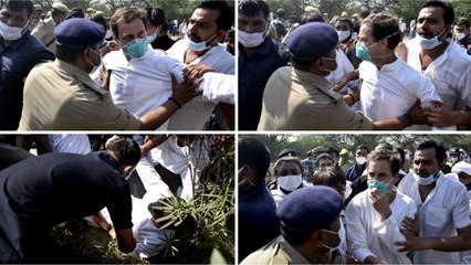 ஹத்ராஸ் மாவட்டத்திற்கு செல்ல முயன்ற ராகுல் காந்தியை தரையில் தள்ளிவிட்ட உ. பி. போலீஸ்