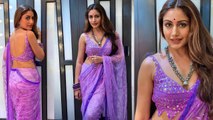 Naagin 5 Fame Surbhi Chandna Latest Bold and Sexy Photoshoot in Purple Saree