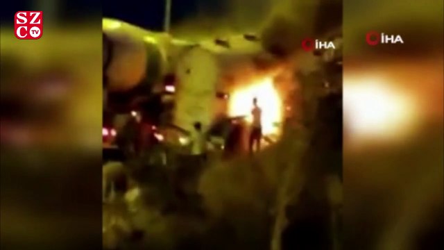 Seyir halindeki hafriyat kamyonu yandı