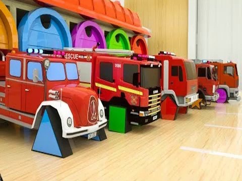 Learn Shapes with Fire Trucks Assembly Rectangle Tyres, Surprise Garage Street Vehicles for Toddlers