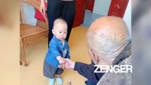 One-year-old baby visits a 101-year-old family member