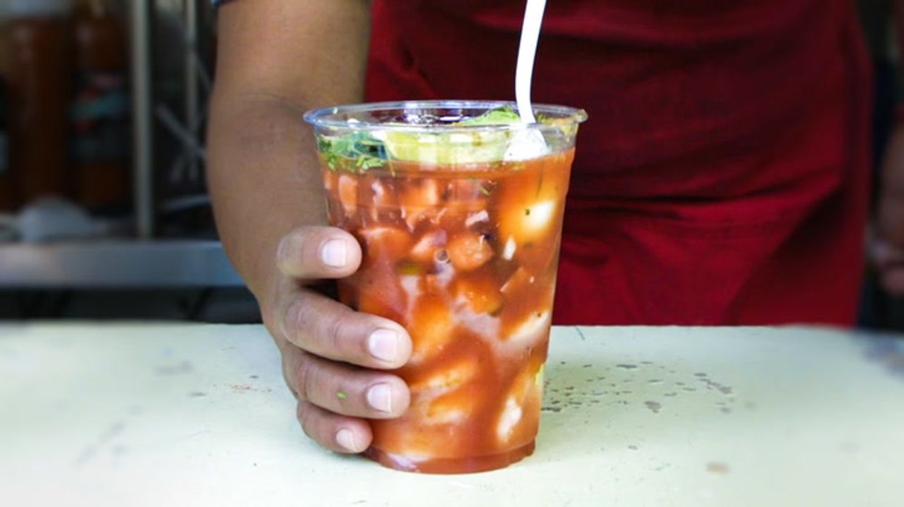 This hidden seafood counter serves cups of shrimp and octopus in NYC