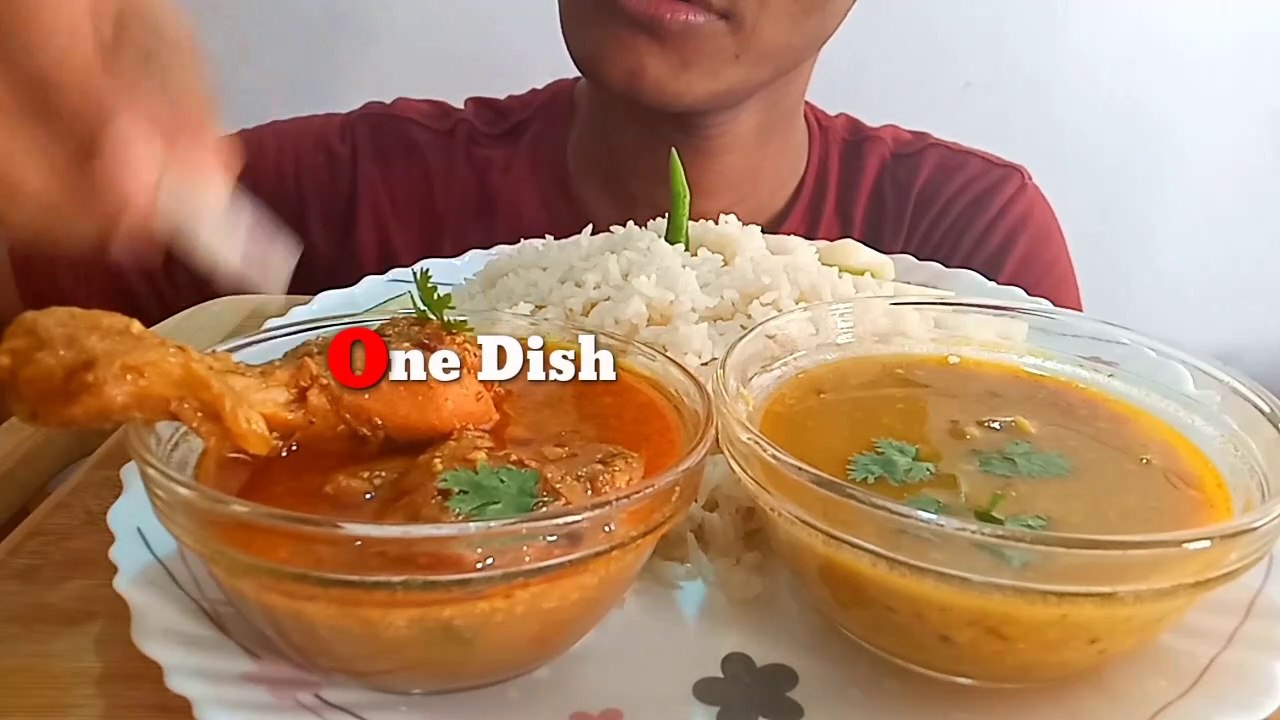 Plain Pulao with Hyderabadi Chicken Curry, Mug dal and Salad Eating ll Mukbang Eating Show