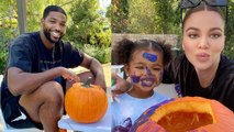 Khloe Kardashian & Tristan Thompson Paint Pumpkins with Daughter True