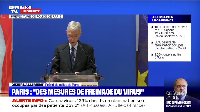 Covid à Paris: le préfet de police annonce la fermeture des bars à compter de demain, les restaurants peuvent rester ouverts sous conditions
