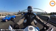 Ce motard attrape un sac en plastique sur l'autoroute, sacré reflexe !
