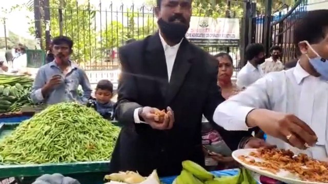 Bengaluru lawyers protest by selling pakodas and vegetables asking for courts to reopen