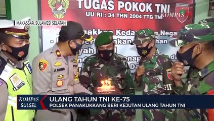 Polsek Panakukang Beri Kejutan Ulang Tahun TNI Ke-75