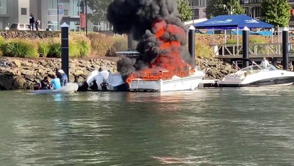 Flaming Boat Leaves Trail of Destruction as It Floats Across Harbor