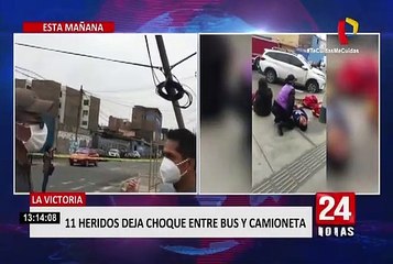 La Victoria: 12 heridos en violento choque entre camioneta y un bus de transporte público