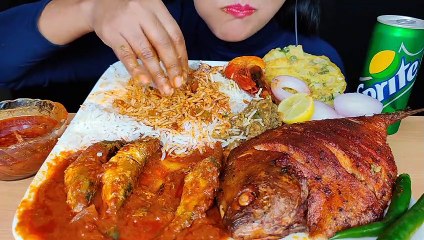 ASMR_EATING SPICY FISH CURRY, BAINGAN BHARTA_BEGUN VORTA,FISH FRY,PRAWN WITH RICE