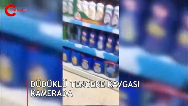 Marketin ortasında düdüklü tencere kavgası sosyal medyaya damga vurdu
