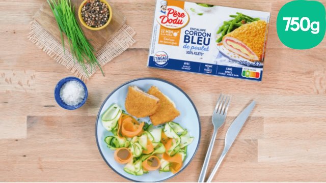 Recette des escalopes cordon bleu de poulet, tagliatelles de carottes et courgettes - 750g