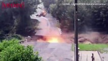 Bridge Collapses Causing Small Explosion During French Floods