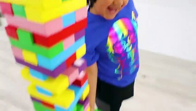 Ryan Pretend Play with Giant Jenga Color Blocks Toys!
