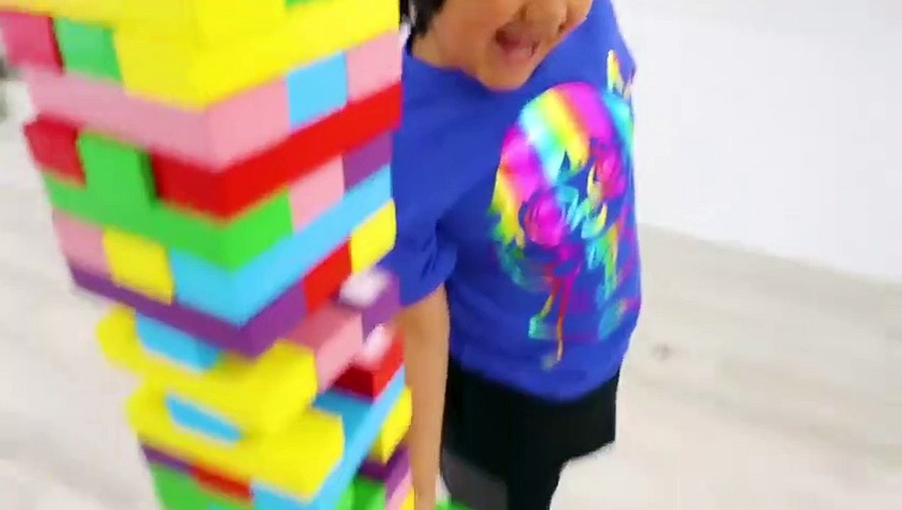 Ryan Pretend Play with Giant Jenga Color Blocks Toys!
