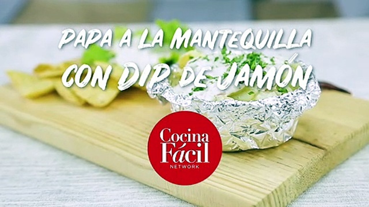 Papas a la mantequilla con dip de jamón