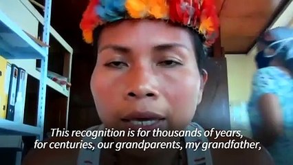 Ecuador's indigenous leader Nenquimo reacts to Time Magazine recognition