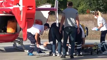 Kalp krizi geçiren yaşlı adamın yardımına ambulans helikopter yetişti
