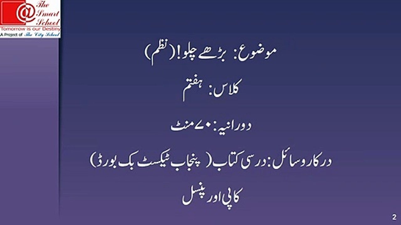 11 VL11 T1 WK 8 Urdu  Class VII  Lesson Barhry Chalo