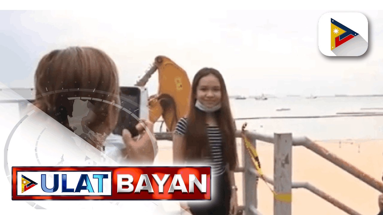 DENR: Itim na bahagi ng Manila Bay white sand beach, mantsa ng maduming tubig;   DENR: HDPE pipe sa white sand beach, magsisilbing storm drain